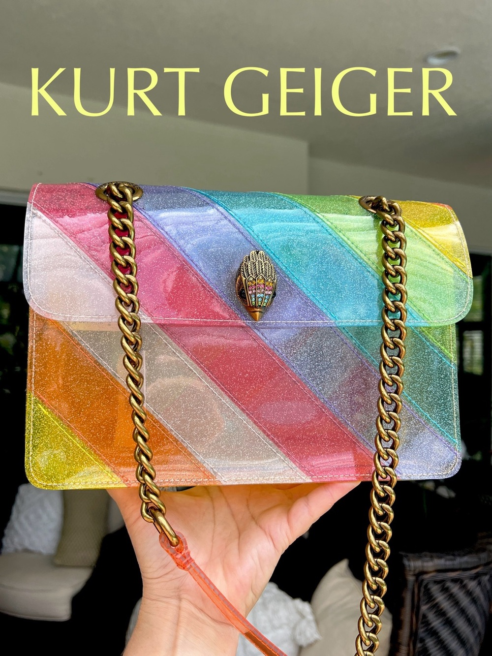 KURT GEIGER  Kensington Vinyl CLEAR RAINBOW GLITTERED crossbody / shoulder bag - Picture 3 of 15